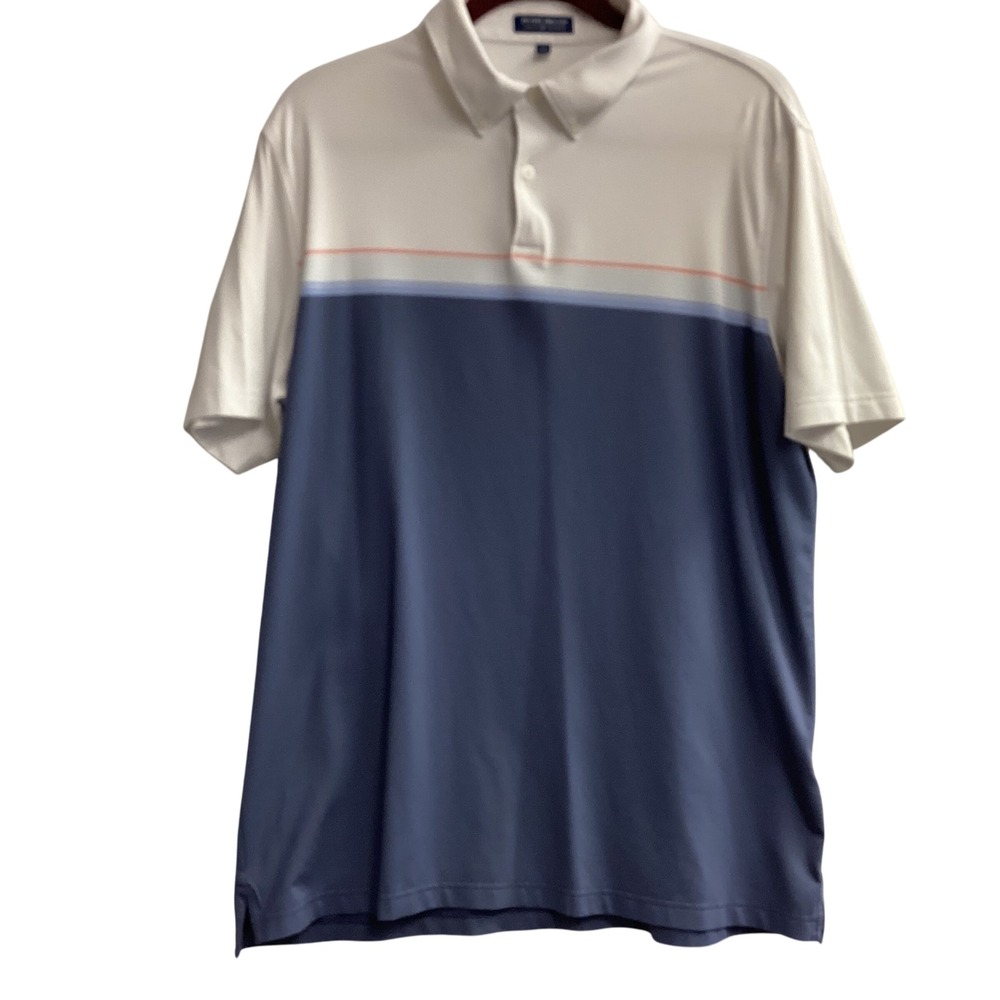 Peter Millar Crown Crafted Golf Polo‎ Shirt Color Block Stretch XL Blue Ivory